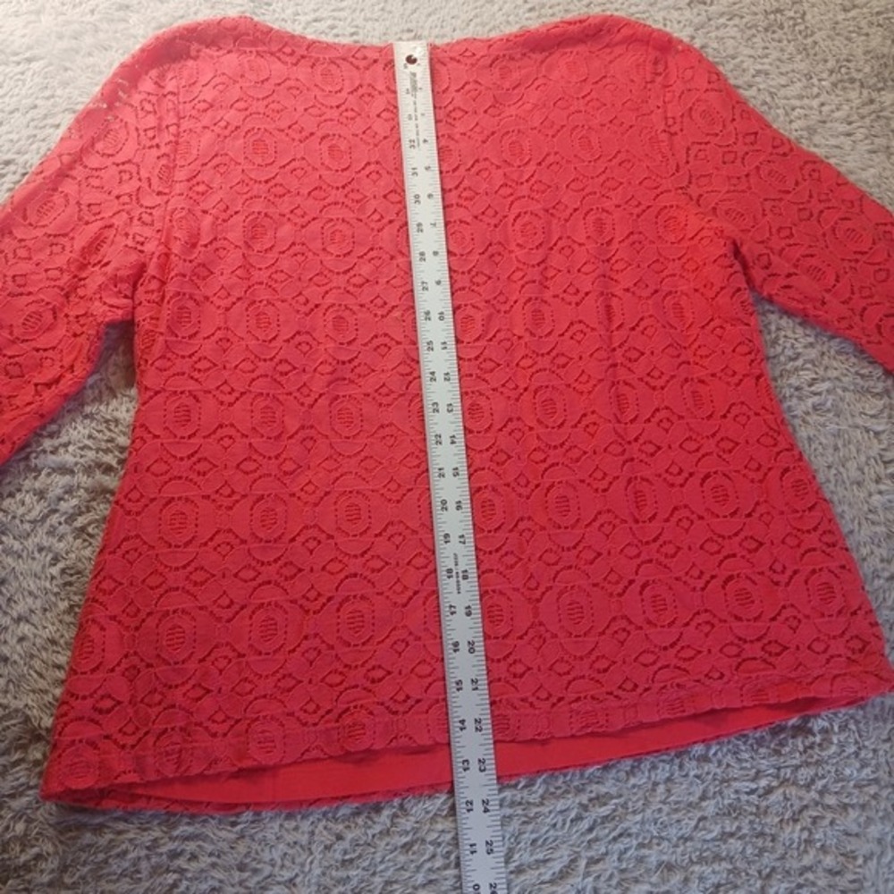 Talbots Geometric Lace Blouse Womens XL Coral Red 3/4 Sleeve Lined Pullover‎ Top - Picture 3 of 7